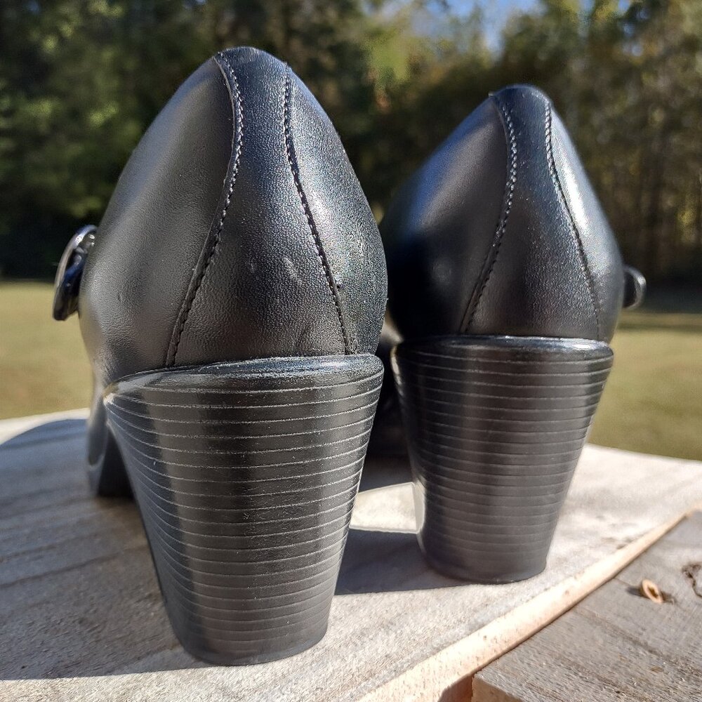 Dansko Becca Black Napa Leather Womens Sz 8-8.5/EU 39 Buckle Heel Mary Janes GUC - Picture 5 of 10